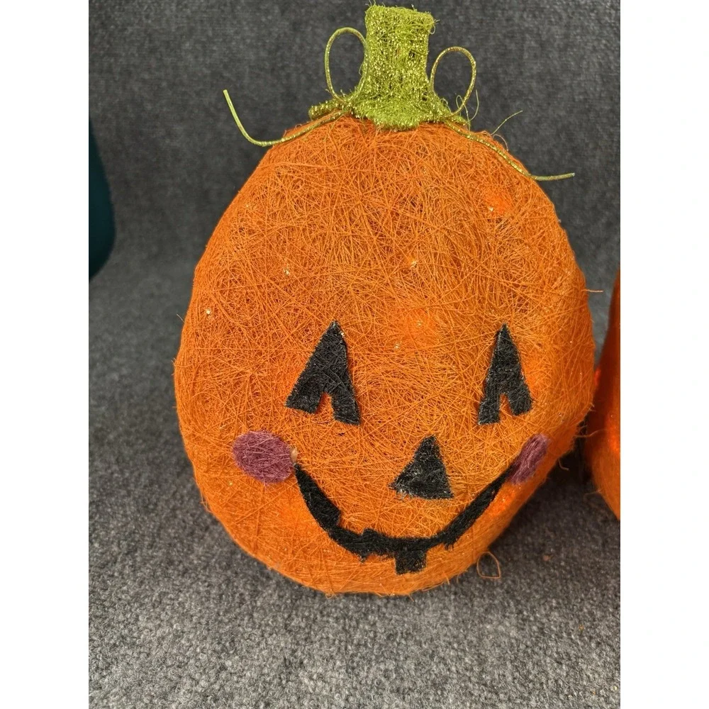 Halloween Light Up Sisal Pumpkins Set Of 2 Works Spooky Yard Decor